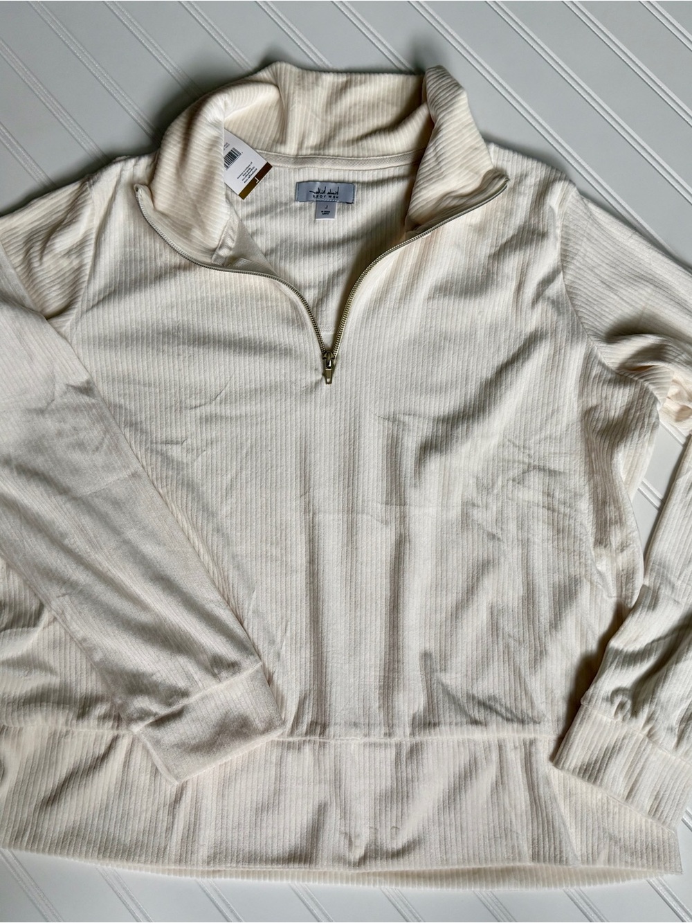 Nicole Miller Cream Ribbed Quarter-Zip PJ set